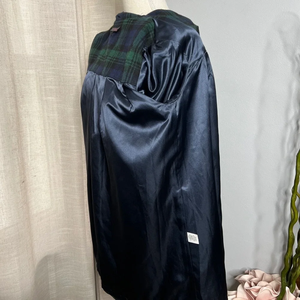 Y2K Vintage Betsey Johnson Plaid Wool Jacket 3/4 Sleeves Green USA Women's 6‎